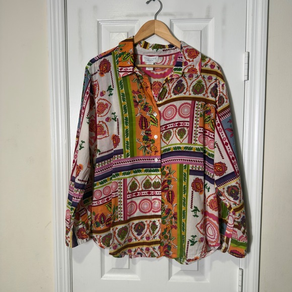 Calypso St. Barth Tops - Calypso St. Barth Floral Patchwork‎ Button Down Shirt Women's 2X Cotton Boho
